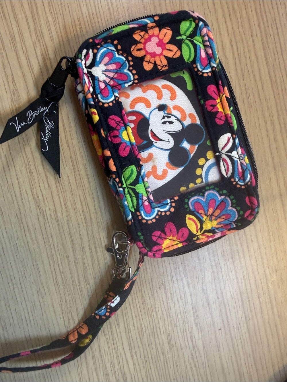 Vera Bradley Black Floral Mickey Mouse Wristlet